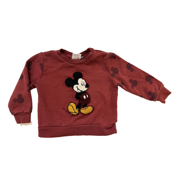 Disney Mickey Mouse Sweatshirt Toddler 2T Burgundy Crewneck Pullover Chenille - Picture 1 of 5